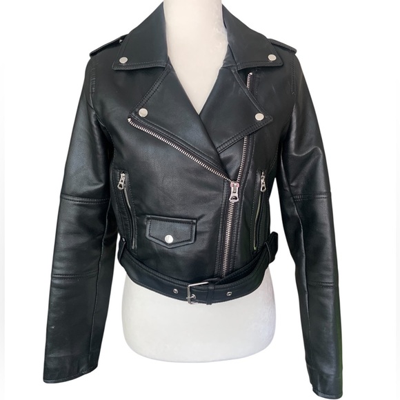Pull&Bear Black Leather Biker Jacket Medium - Picture 1 of 10